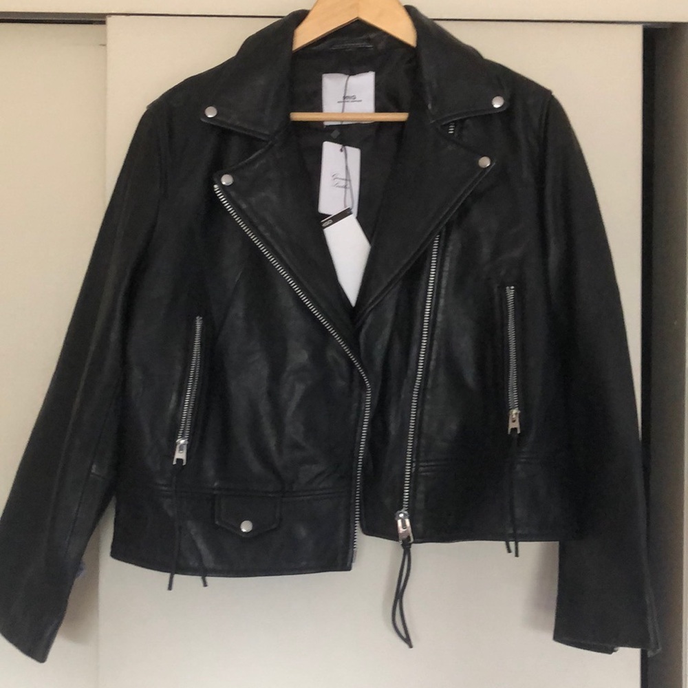 MANGO moto black leather jacket